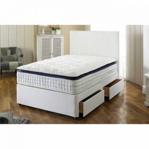 Bed Centre Beige Linen Memory Foam Divan Bed Set With Mattress Small Double and Headboard Same Side 120cm X 190cm 2 Drawers 
