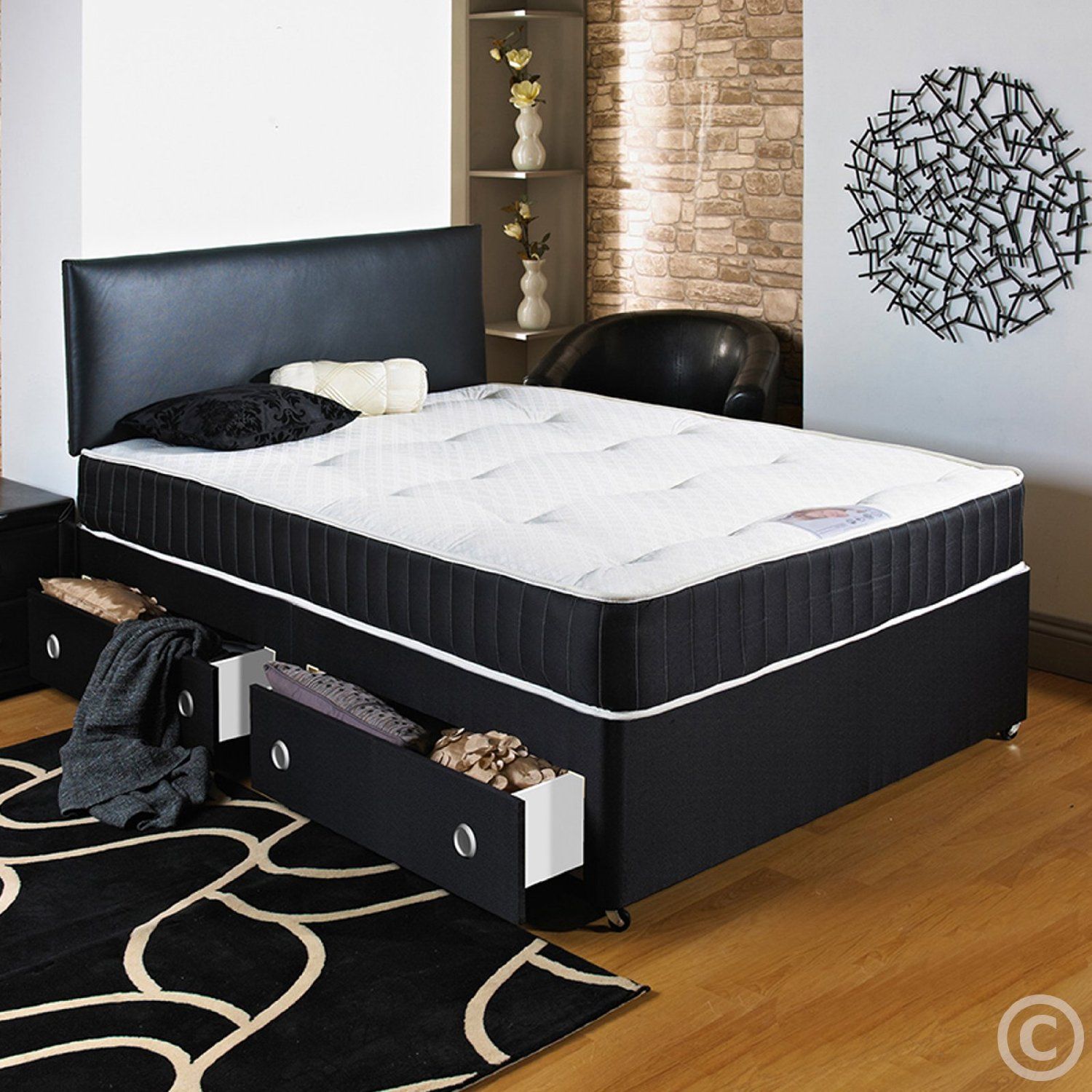 2ft6 3ft Single Divan Bed With 22cm Mattress.3 Colours.Storage.Drawers.Headboard 