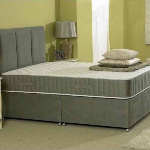 Richard Grey Suede Divan Bed with High Comfort Dual Spring Memory Foam Mattress and Headboard, Optional Storage Drawers